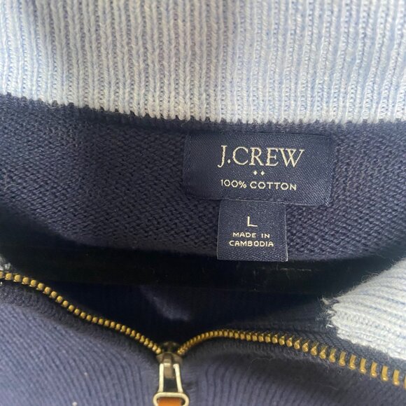 J.Crew  Pullover Zip Sweater Mens Navy L Cotton Preppy Casual - Picture 2 of 10